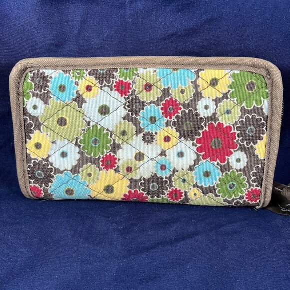 Thirty-One Wallet Brown Floral Quilted Organize Zippered Bohemian Chic - Picture 3 of 4